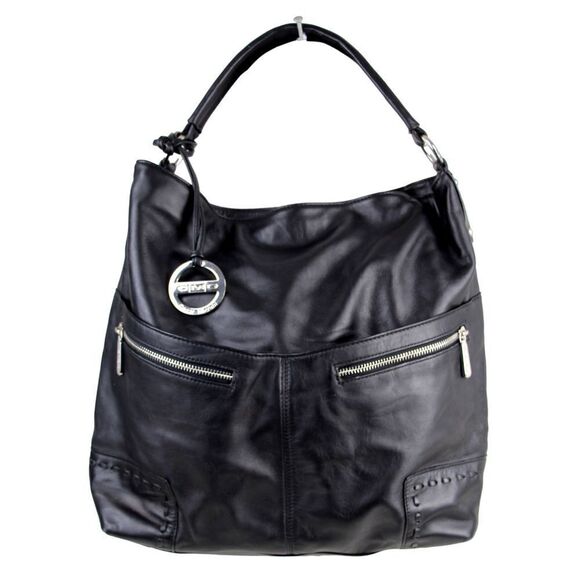 ROOMY Cezar Mizrahi BLACK GENUINE LEATHER SHOULDER BAG HANDBAG TOTE HOBO PURSE - Picture 1 of 16